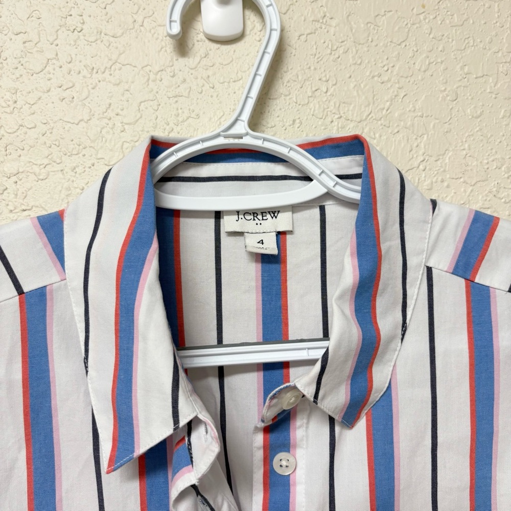 J Crew Belted Shirtdress Striped Button Down Size 4 Cotton Pockets - Picture 4 of 7